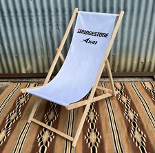 Bridgestone AX41 Deck Chair Folding Wooden Frame Garden Summer Camping Patio