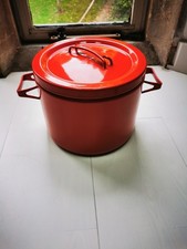 MID CENTURY 60'S RED ENAMEL ARABIA FINLAND SEPPO MALLAT STOCK POT CASSEROLE DISH