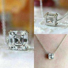 3Ct Asscher Diamond Solitaire Pendant Necklace 14k White Gold Finish 18" Chain