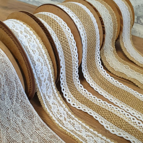 Lace hessian ribbon burlap - ribbon,