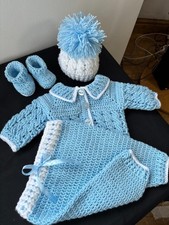 BABY  JACKET TROUSERS BEANIE BOOTEES NEWBORN HANDMADE CROCHET REBORN ROMANY GIFT