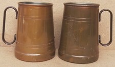 Vintage Old Antique Copper 4.5" cup mug tankard brass pair ARGY Europe 2 