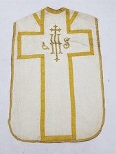 Antique Goldwork IHS Christogram Chasuble with Gold Metallic Trim 105x69cm