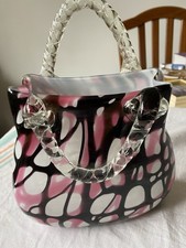 Glass Handbag Vase Pink,white And Black