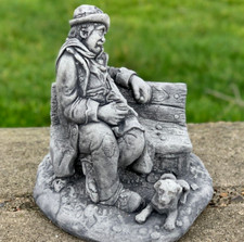 A man is sitting on a bench Concrete figurine in memory of dad Garden ornament