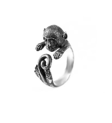 Adjustable monkey ring silver - ring,