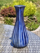 A Stunning and Tall Martin Brothers Blue Ribbed Vase by Robert Wallace Martin.