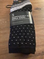 ex M & S Sumptuously Soft Ankle Socks 5 Pairs Black Greys Spots 3-5 6-8
