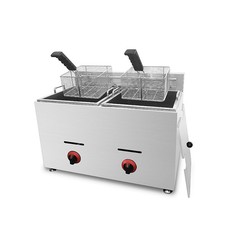 LPG 2*20L Commercial Gas Fryer Stainless Steel Catering Frying Tool Double Tank