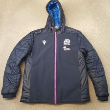 Scotland Rugby Men Jacket Large Blue Macron Puffer Bench Coat Padded Quilted
