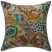 Home Decor Pillow Cover Kantha Bohemian Indian Cushion Cover Throw 16 x 16 in