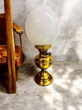 A Mid 20th Century Duplex Brass Oil Lamp, With Shade And Chimney