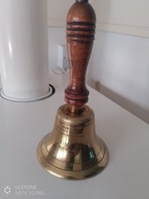 Vintage Brass School Hand Bell Spastics Society Charity Wooden Handle Original