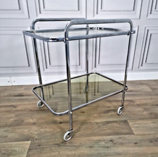 Retro Vintage 2 Tier Chrome Metal & Smoked Glass Drinks Serving Hostess Trolley