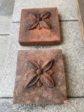 Pair of Rare Victorian Red Terracotta Ornate Petal Lotus Flower Motif Pier Caps