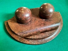 Antique Vintage Red Marble Inkstand,ART DECO Double Inkwell,Pen Rest,Desk Set
