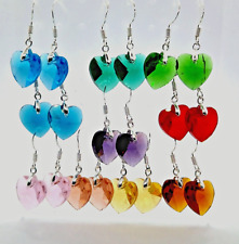 Crystal glass faceted 14mm heart dangle earrings in a choice of colour, gift