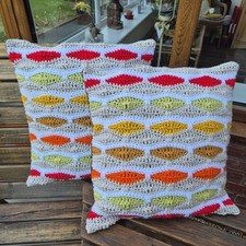 2 X HANDMADE CROCHET COLOURFUL RIPPLE STITCH CUSHIONS 17" X 17" BRAND NEW