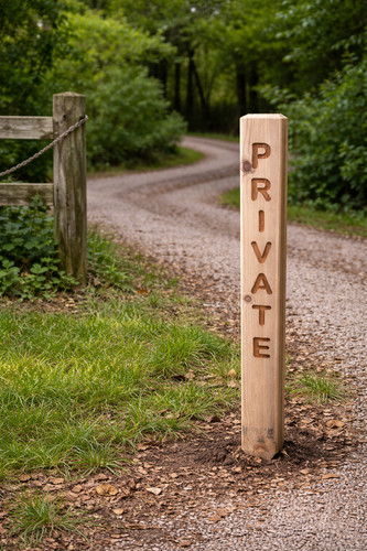 Wooden private driveway post - private,