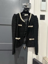 Chic Vintage Pierre Balmain black tweed blazer gold-tone buttons and gold chain