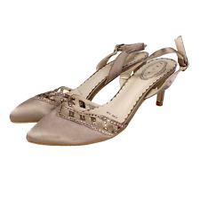 Debut Slingback Bridal Shoes Satin Court Heels Ivory Champagne Diamante UK 4