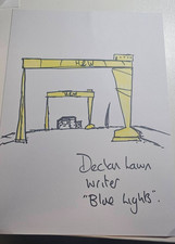 SIGNED DECLAN LAWN BELFAST ARTWORK BLUE LIGHTS CHARITY AUCTION HARLAND & WOLFF