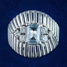 Art Deco Aquamarine Diamond Cocktail Ring French 0.85ct Aqua