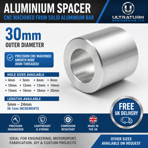 30mm aluminium spacer bush - aluminium,