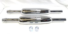 Triumph T120 T140 BSA A65 OIF Pair Exhaust Silencers Mufflers Longer Retro Style