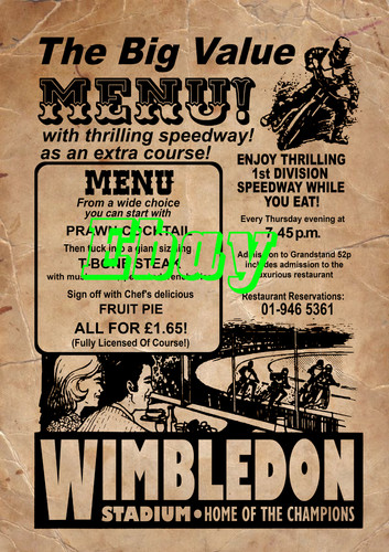 Wimbledon speedway menu - speedway, retro