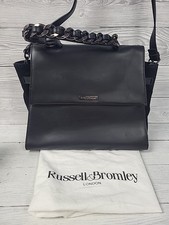 Russell & Bromley Black Leather & Suede Shoulder Crossbody Chain Handle Bag. PS