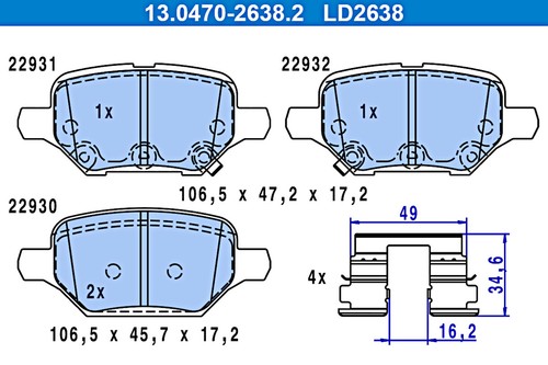 Rear disc brake pad set - rear, ate