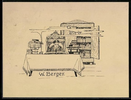 Exlibris berger lesender - w.,