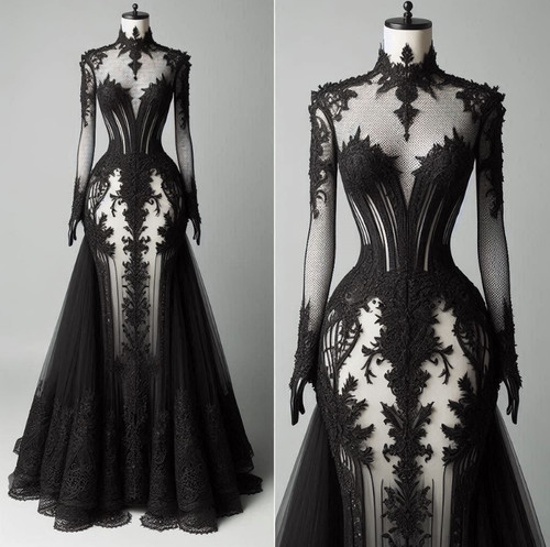 Gothic black lace appliques - black,