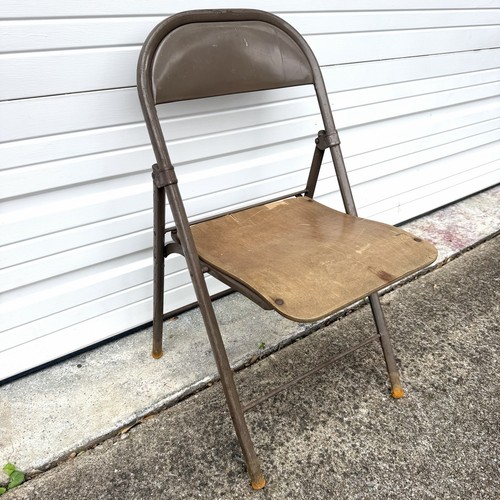 Vtg metal wood seat folding - vtg,