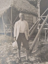 Vintage 1920s Young Man Photo, Tropical location, Outfit, Explorer, Pith helmet