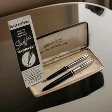 Vintage SHEAFFER Fountain Pen & Pencil Set SNORKEL Black Gold PALLADIUM In Box