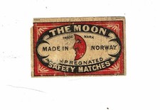 1 Old Norway c1900s matchbox label The Moon Safety Matches size 57x36mm