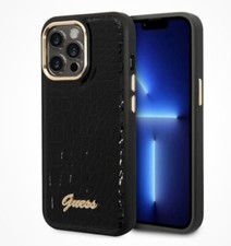 Guess Croco iPhone 14 Pro Mobile Case Metal Outline Black