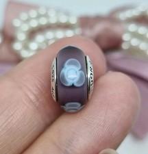 Genuine Pandora Purple Flowers For You Murano Glass Charm S925 ALE ?  R21c