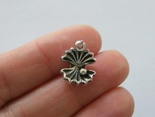 BULK 50 Oyster with pearl shell charms antique silver tone FF170