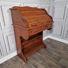Antique Edwardian Oak Roll Top Bureau Desk With Tambour Door - Single Drawers