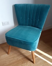 Dunelm Isla Velvet Cocktail Occasional Bedroom Chair Teal Green Cushion Cover