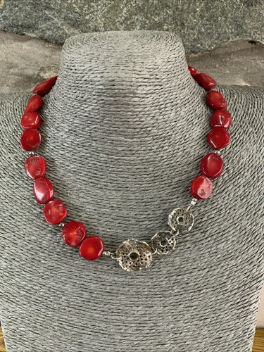 Red coral beaded necklace - coral,