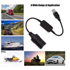 5V USB Male To Female 12V Socket Car Cigarette Lighter Converter Adapter Black