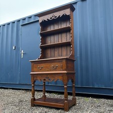Georgian Antique Style Slim Pot Board Dresser, Solid Oak Unit Drawers & Shelving