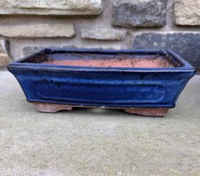 Blue glazed ceramic bonsai pot - glazed,