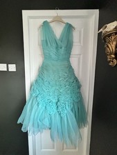 VTG 1950s Turquoise Blue Boned Ball Gown Prom Dress Size 4 6