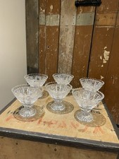 Art Deco Pretty Conical Saw Edge Fruit Salad Bowls Pressed Glass Set Of 6