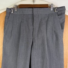 VTG Pinstripe Pants Mens 36x32 Gray 80s Pleated Front Wool Dress Slacks Trousers